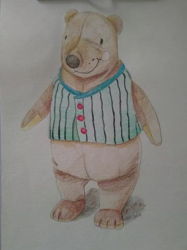 手绘彩铅画小熊玩具