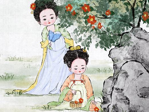 古风Q版少女水墨场景插画合集