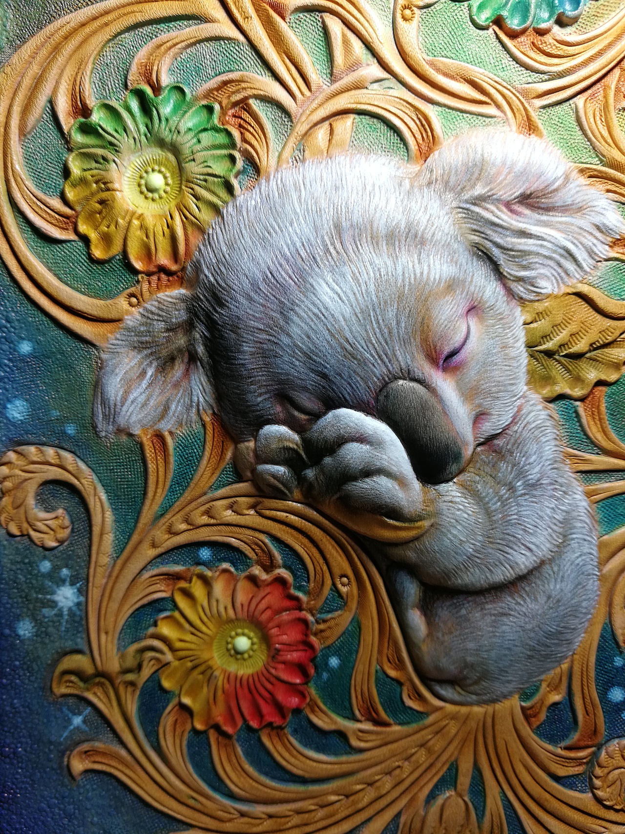 皮雕与皮塑的结合——《梦里花开》_顽皮老顽童-站酷zcool