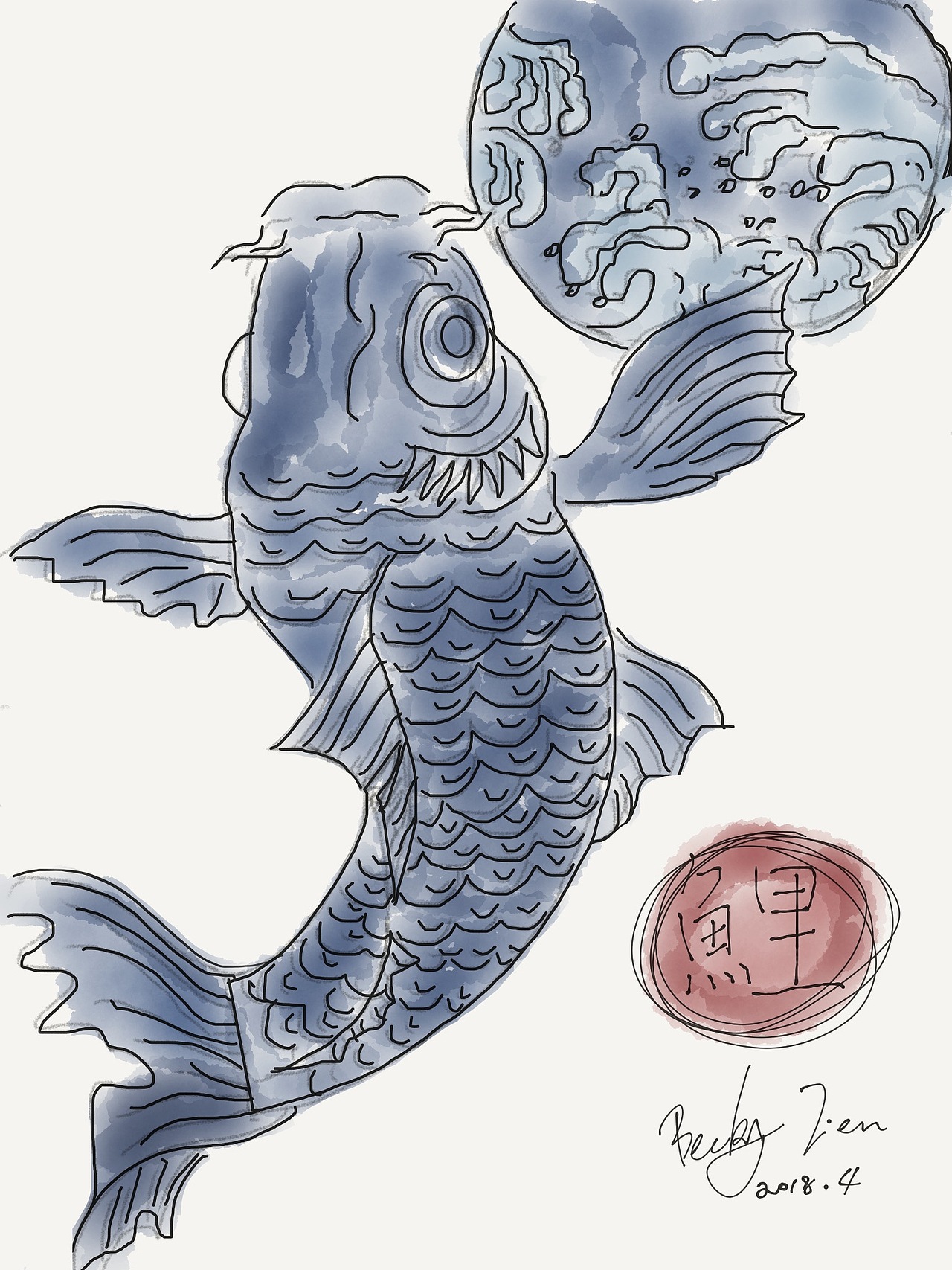 鲤鱼 浮世绘|纯艺术|绘画|河图天七_临摹作品-站酷zcool