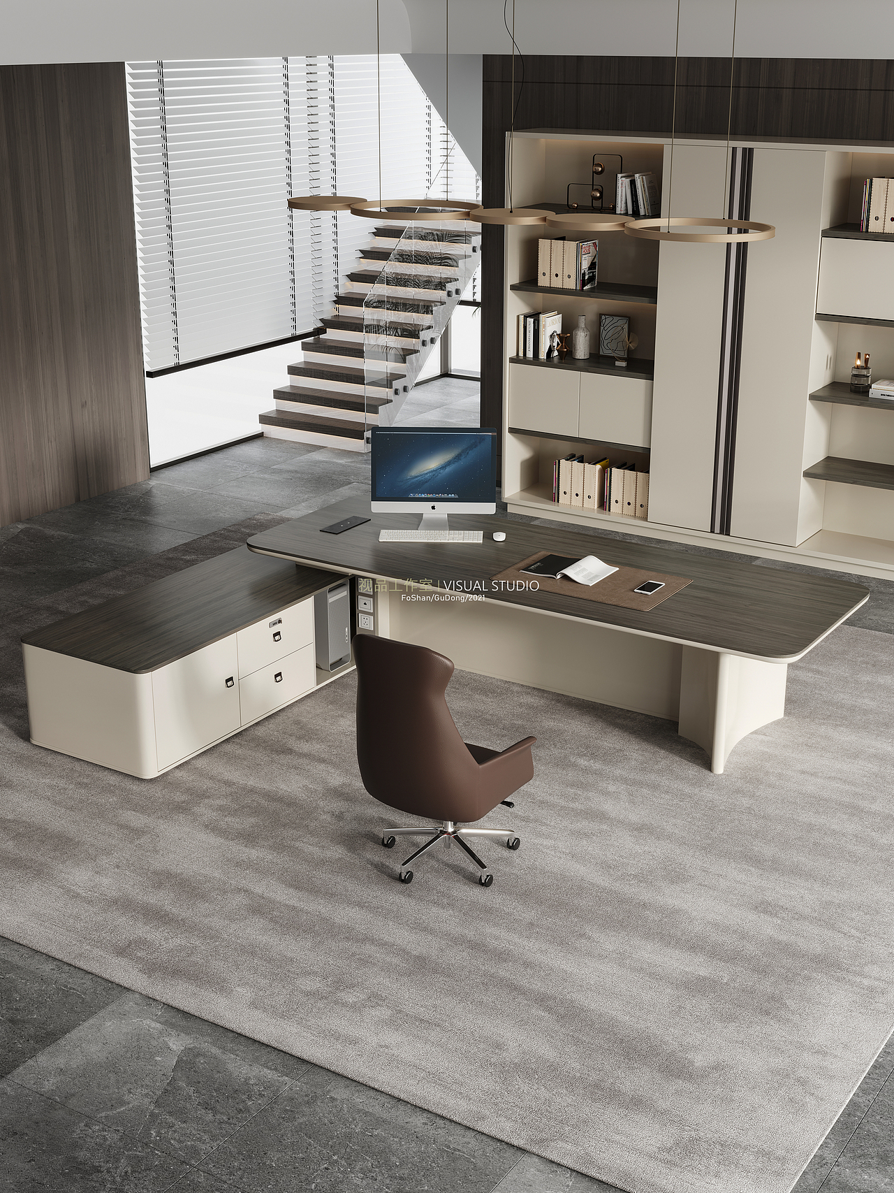 轻奢极简老板桌/职员桌效果整合