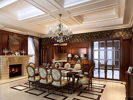 恒大中央公园大平层装修美式古典设计效果图!