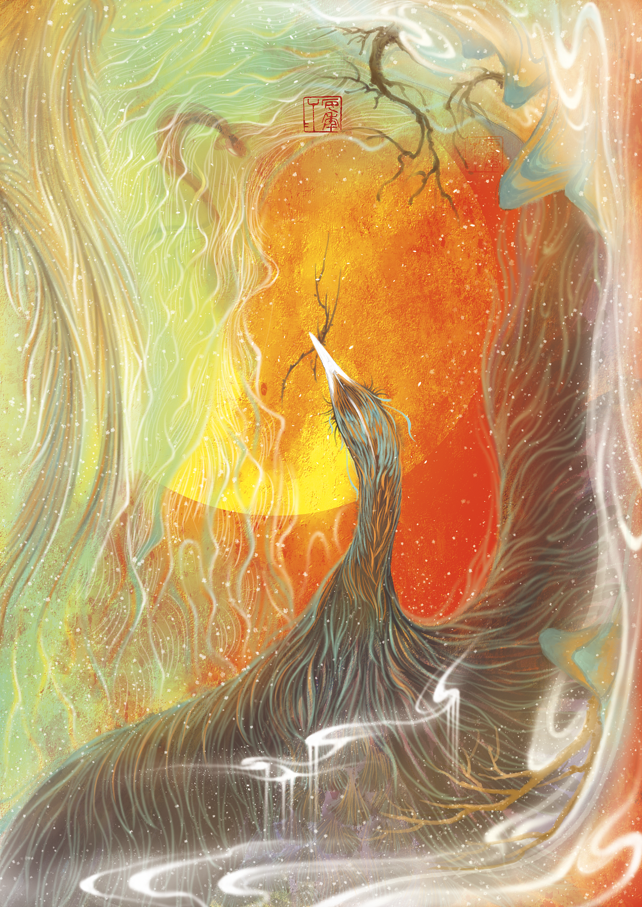 《山海经-精卫填海》|插画|绘本|安年丫丫_原创作品-站酷zcool