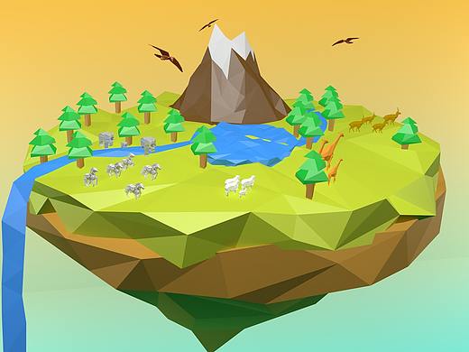 C4D 低多边形场景