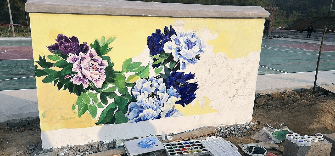 乡村墙绘 | 牡丹花开