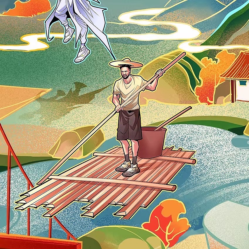 故事:山水觉 br>在山水决场景画风中悠闲划着竹筏