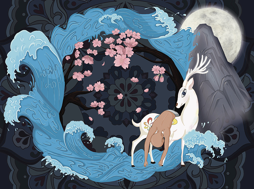 鹿王本生图故事插画练习—九色鹿