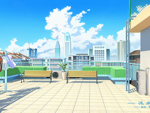 日系场景插画-天台（个人主页-ZNTcyMTMwNjA=） - 商业插画 - 站酷设计师冰血叶原创素材 - 站酷ZCOOL