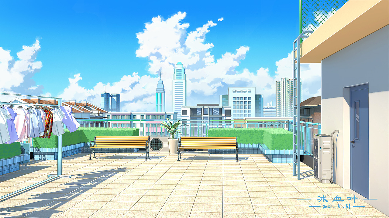 日系场景插画-天台（图ZMjgzMTY3MjEy） - 商业插画 - 站酷设计师冰血叶原创素材 - 站酷ZCOOL
