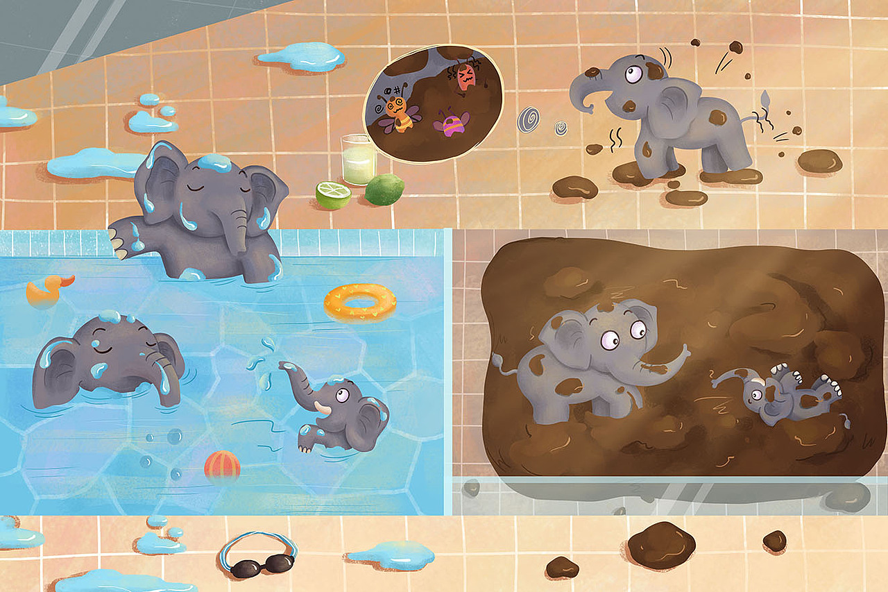 动物澡堂（图ZMTkzOTE1MDcy） - 绘本 - 站酷设计师小花椒呀原创素材 - 站酷ZCOOL