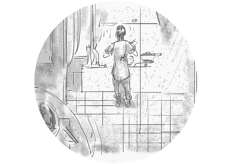 妈妈把袖子撸得高高的,
在厨房里忙得热火朝天。