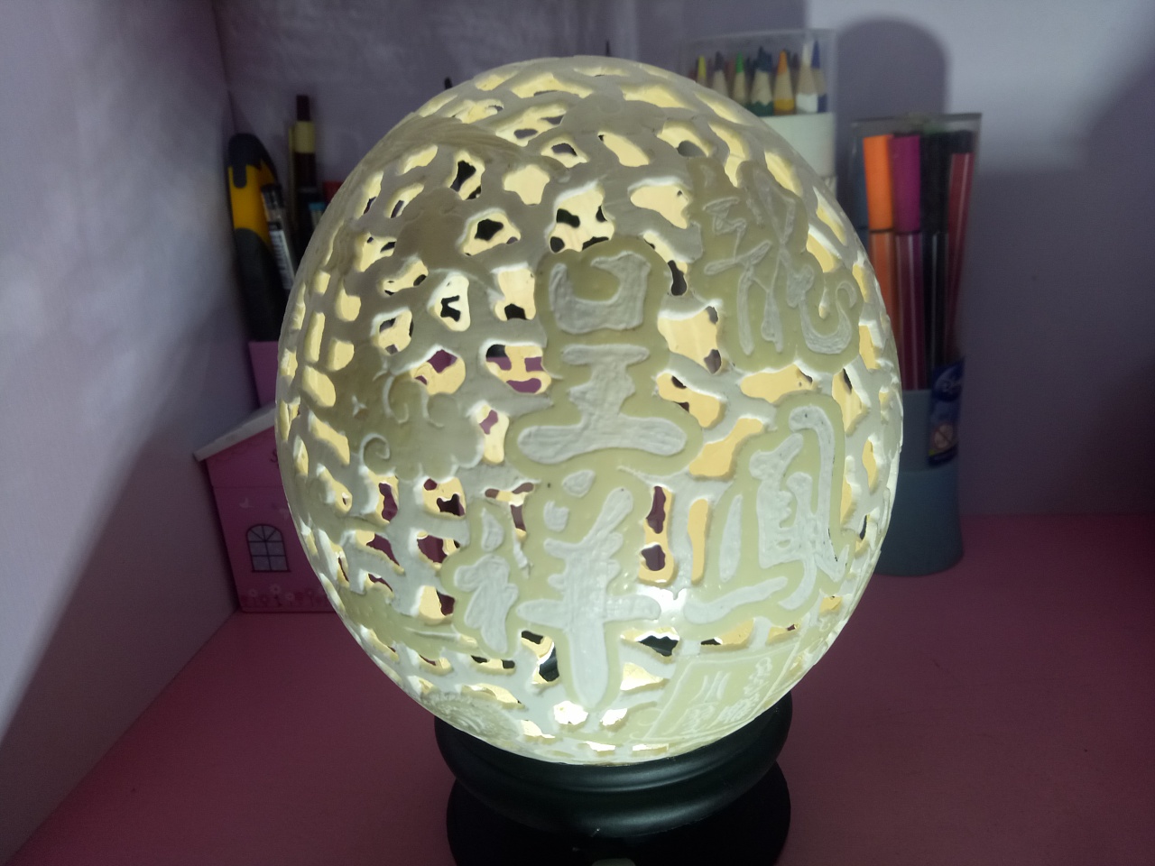 龙凤呈祥鸵鸟蛋雕刻作品|手工艺|工艺品设计|蛋雕小廖 - 原创作品 - 