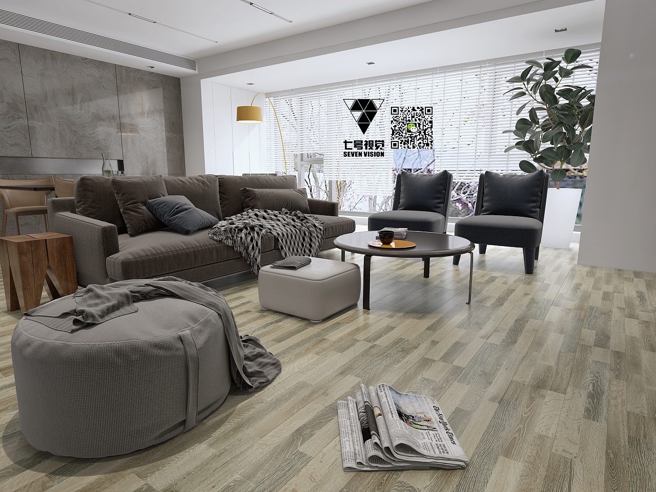 橡木色客厅地板效果图 – 设计本装修效果图