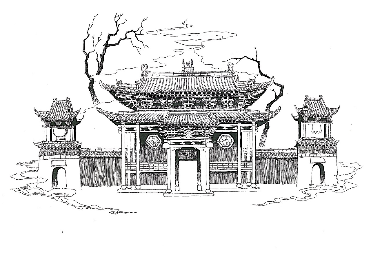 收藏 城隍庙-戏台         戏台门匾上写着两个字"敢入",为傅山所题