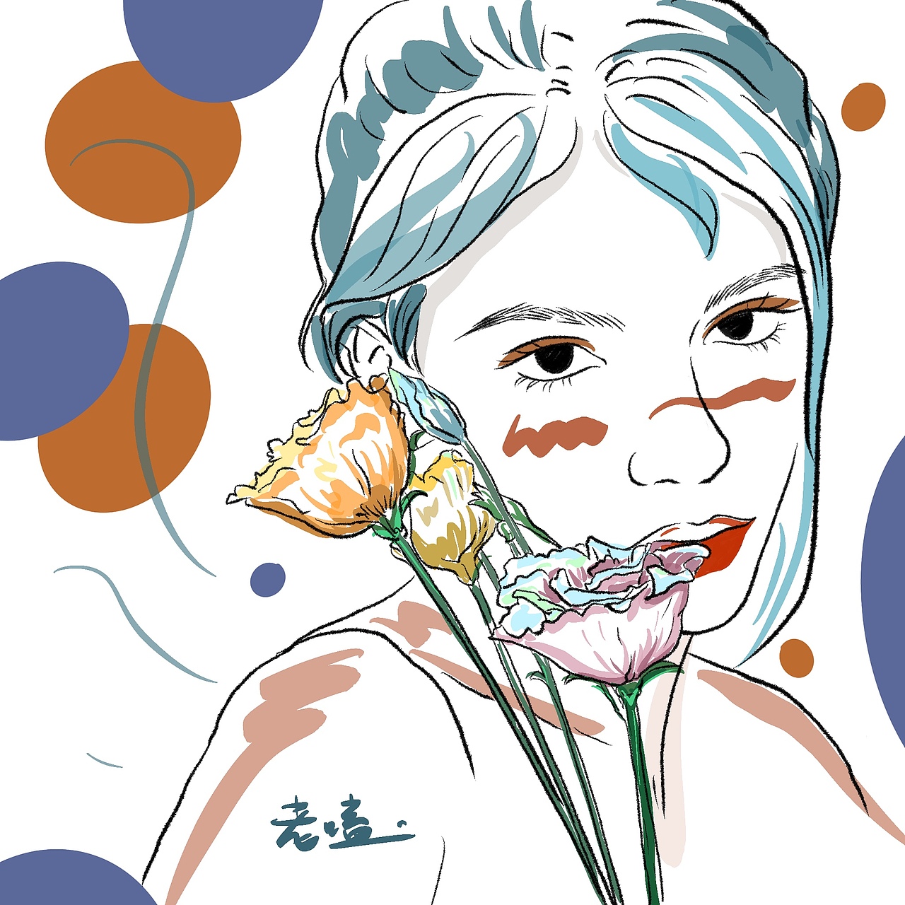 彩色线条人物头像