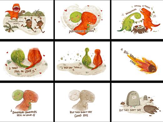 【插画音乐短片】“dinosaurs in love”恐龙在恋爱（个人主页-ZNDM0MTQwNDg=） - 儿童插画 - 站酷设计师腐撸娃原创素材 - 站酷ZCOOL
