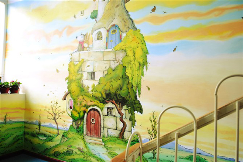 幼儿园墙体彩绘手绘壁画卡通画插画手绘墙风格背景墙绘