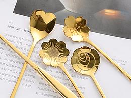 不锈钢勺子、玻璃杯、蛋糕架