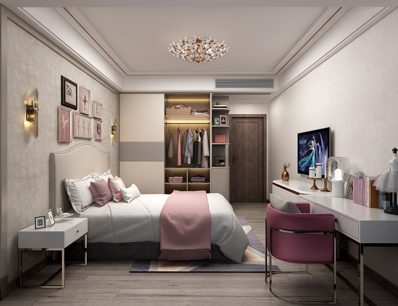                                
                                   卧整体设计清爽舒适却又不失个性化。床头墙面的艺术插画和客厅背景墙遥相呼应，演绎艺术与现实的碰撞、光与影的错落交叉。<br>                                  The overall sleeping design is refreshing and comfortable, but also personalized. Art illustration of bedside wall and living room background wall echo each other remotely, deducing the collision between art and reality, the intersection of light and shadow.