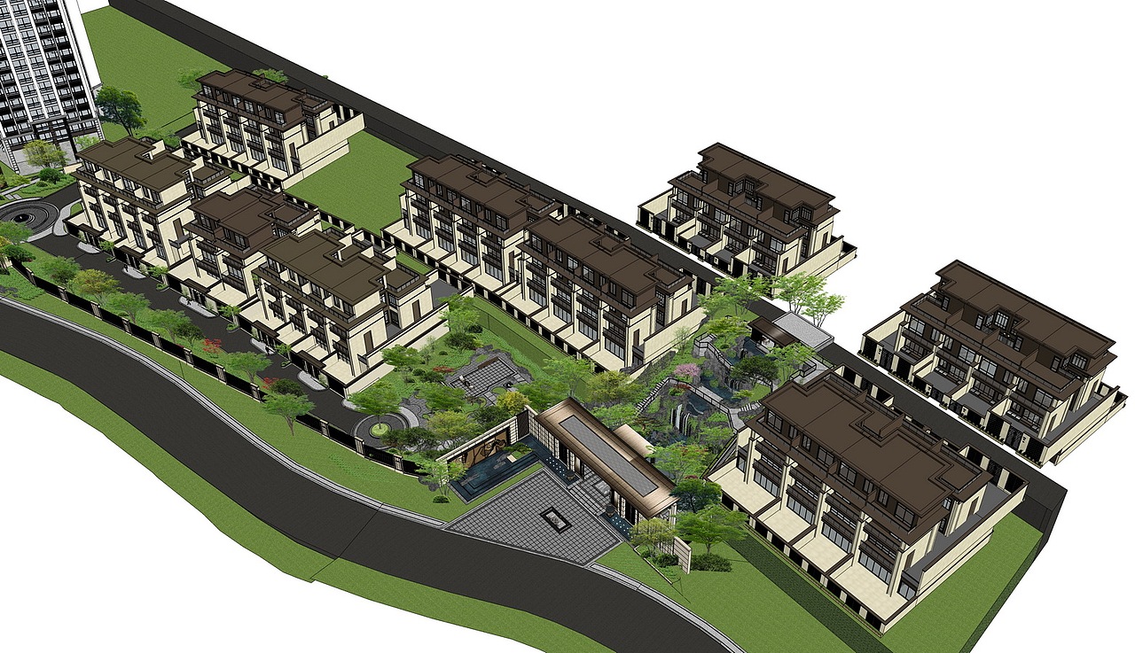 龙光天禧新中式别墅区景观SU模型下载