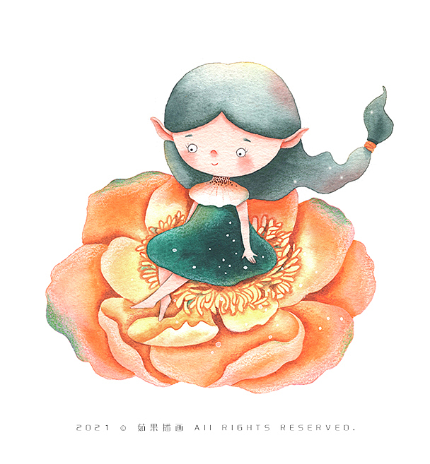 精靈女孩與花兒系列原創(chuàng)水彩插畫（圖ZMjY2NDAxNjEy） - 商業(yè)插畫 - 站酷設(shè)計師茹果插畫原創(chuàng)素材 - 站酷ZCOOL