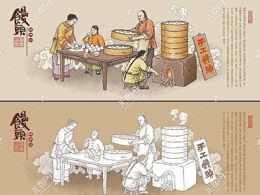 传统手工馒头插画