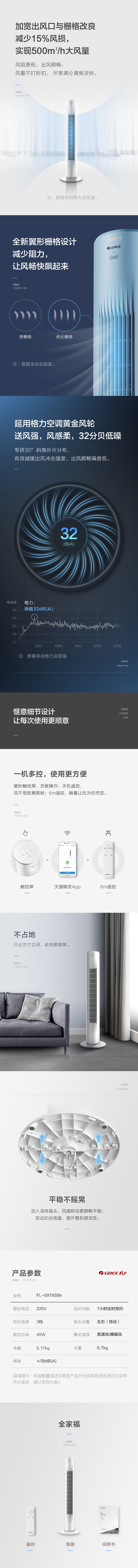 Gree/格力无叶立式智能扇塔FL-09T65Bh-描述