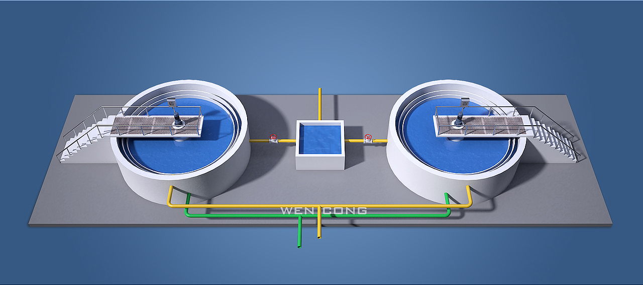 污水处理厂设备三维场景及流程图效果图