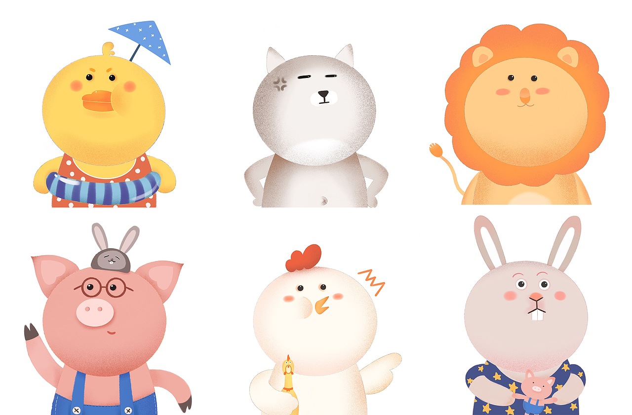 卡通动物大头插画（图ZMTYyMDUzODE2） - 商业插画 - 站酷设计师观山_原创素材 - 站酷ZCOOL