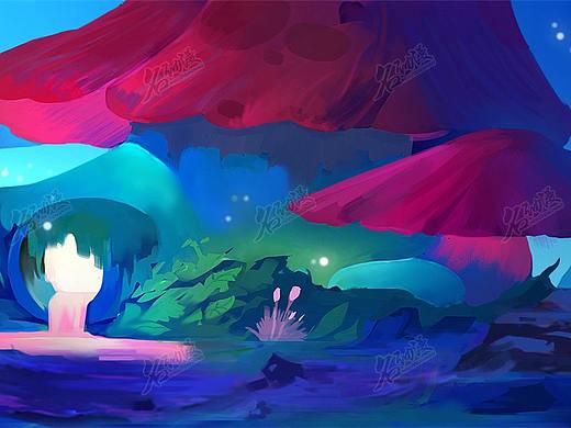 暗夜森林蘑菇房横版场景