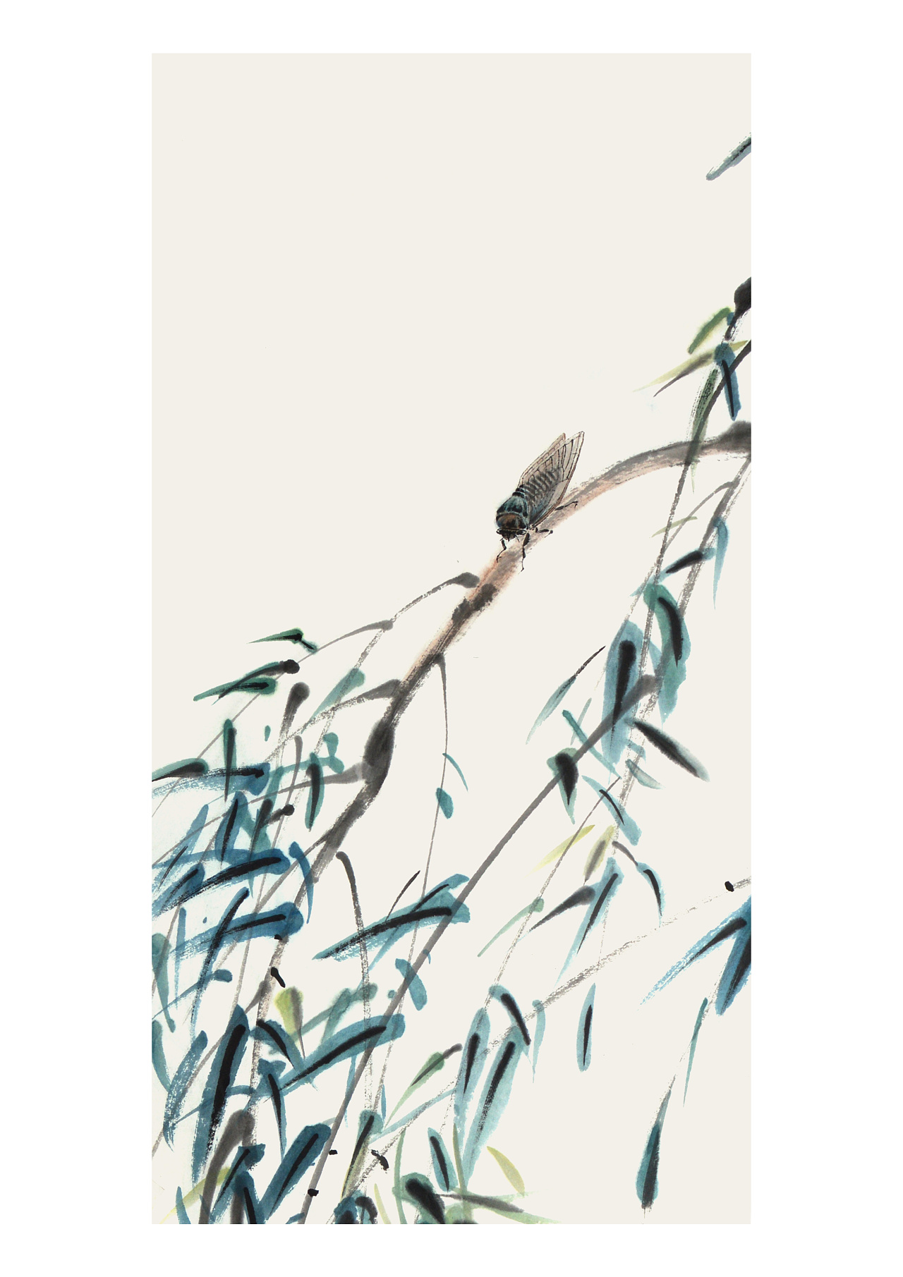 蝉鸣柳枝头|纯艺术|绘画|杨晓峰 - 原创作品 - 站酷 (zcool)