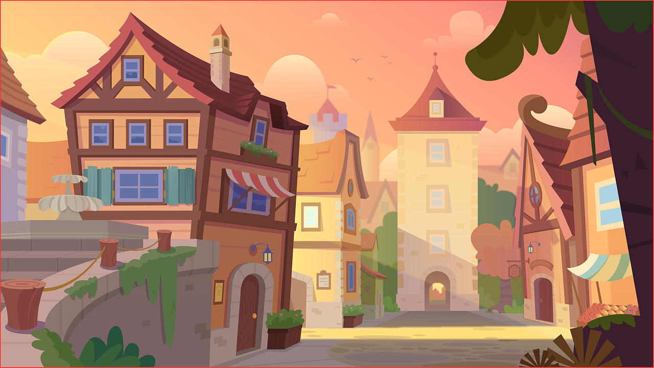 美式卡通儿童插画场景练习