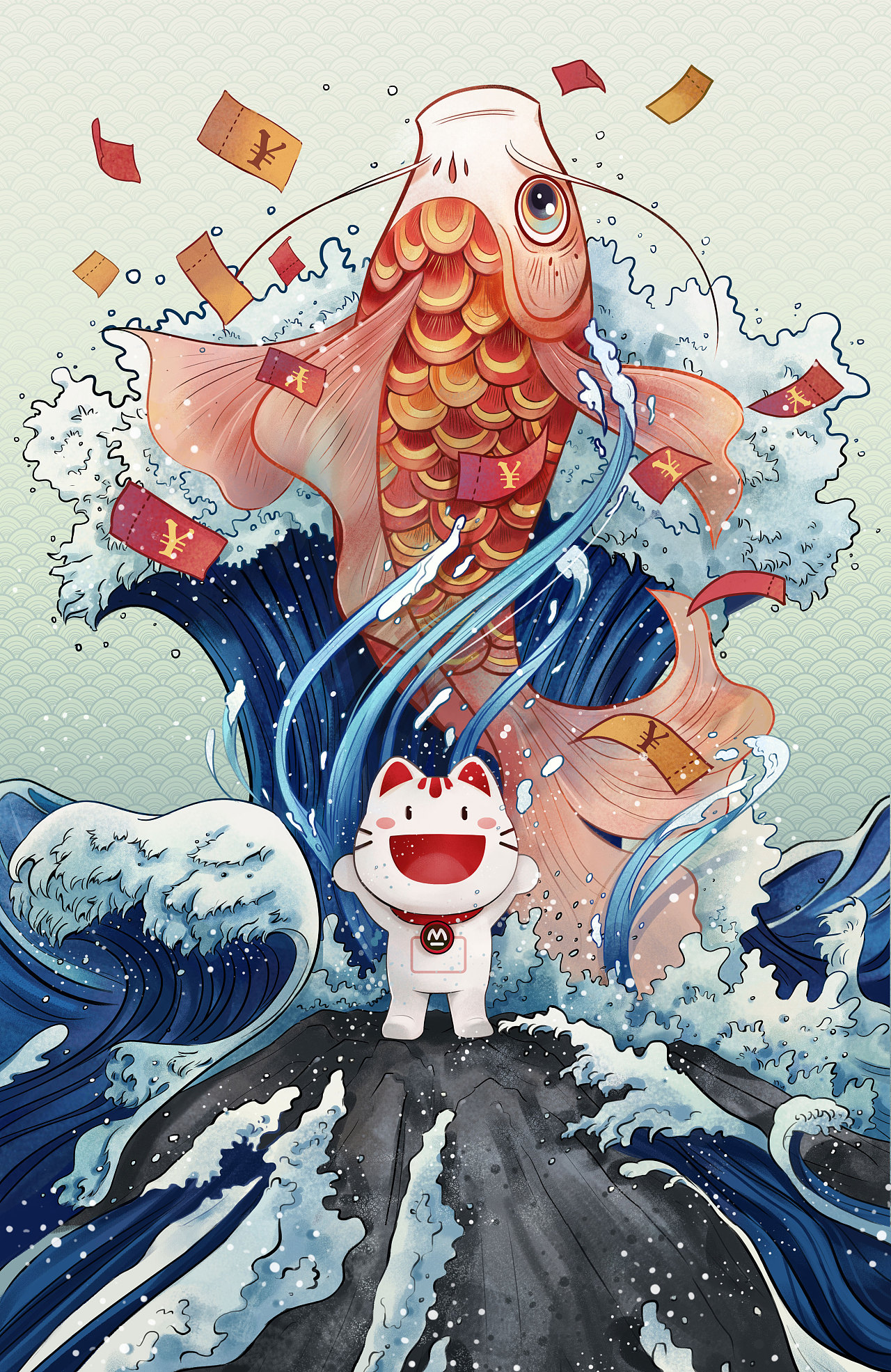 【商业插画】招商银行掌上生活锦鲤节活动