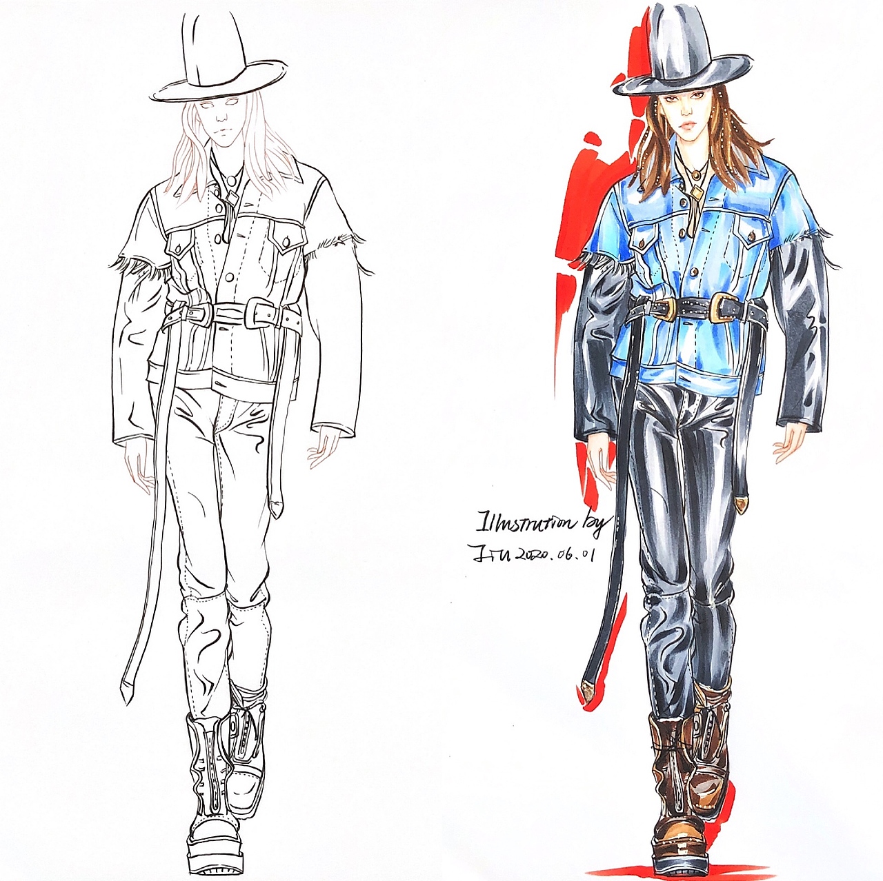 手绘服装效果图（图ZMjU1NzAzNTgw） - 休闲/流行服饰 - 站酷设计师Iamllij原创素材 - 站酷ZCOOL