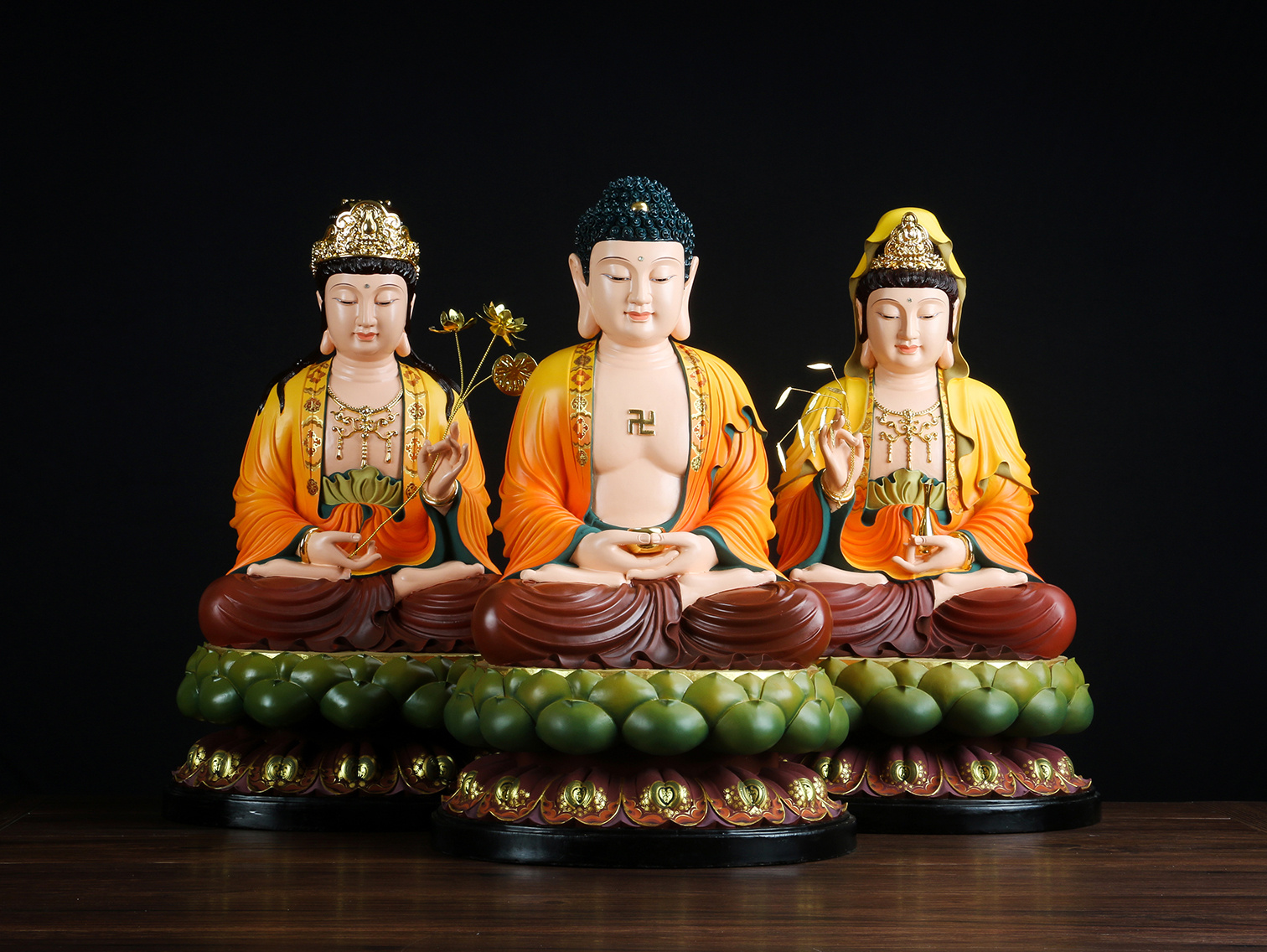 娑婆三圣拍摄 西方三圣 佛教佛具用品摄影 梵泽福佛具