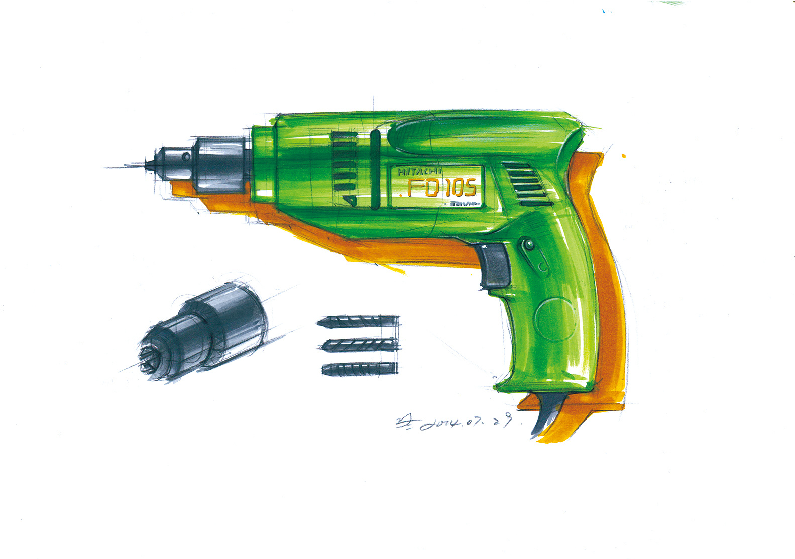 手电钻产品设计手绘马克笔上色步奏