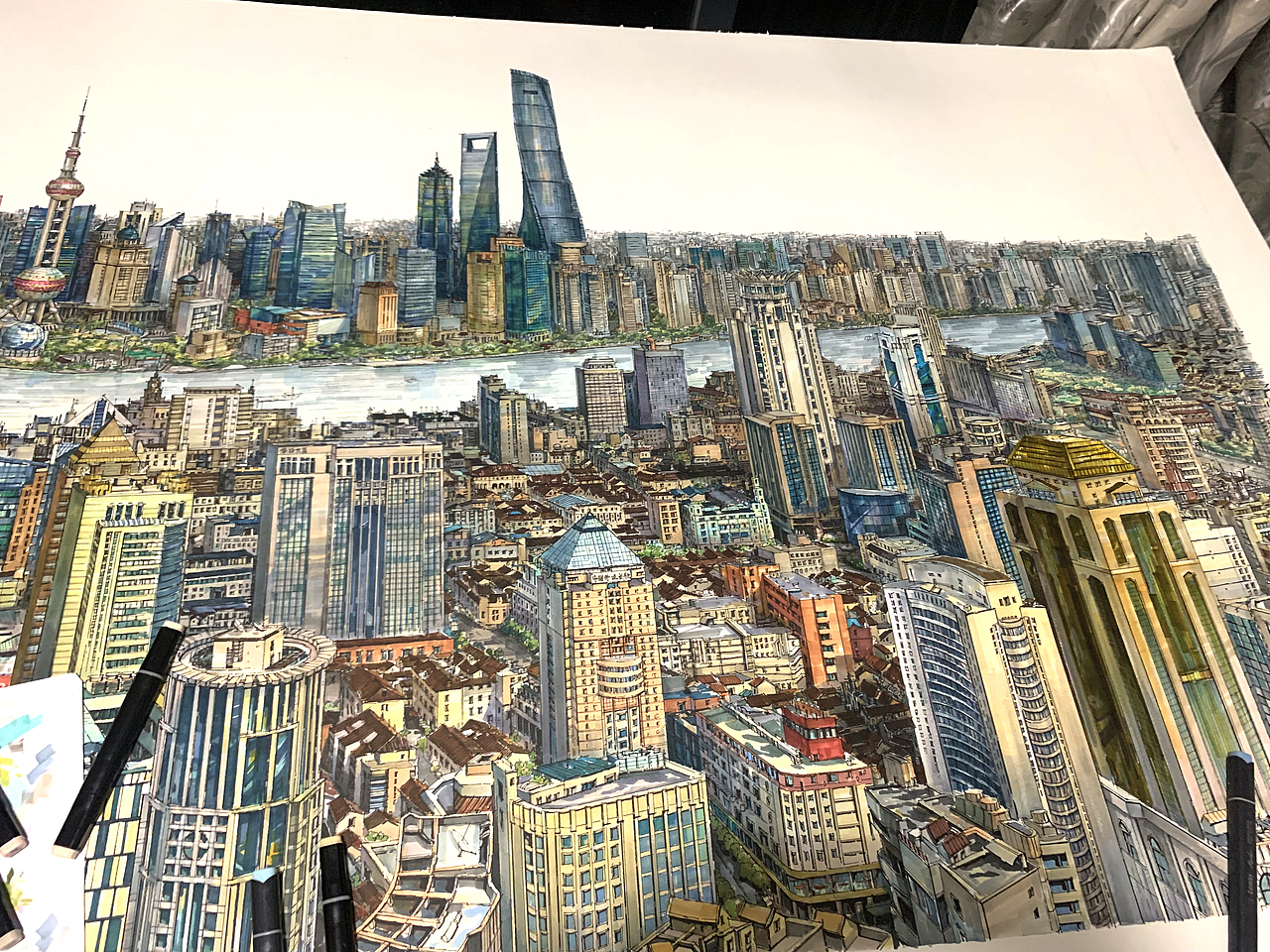 马克笔手绘城市全景