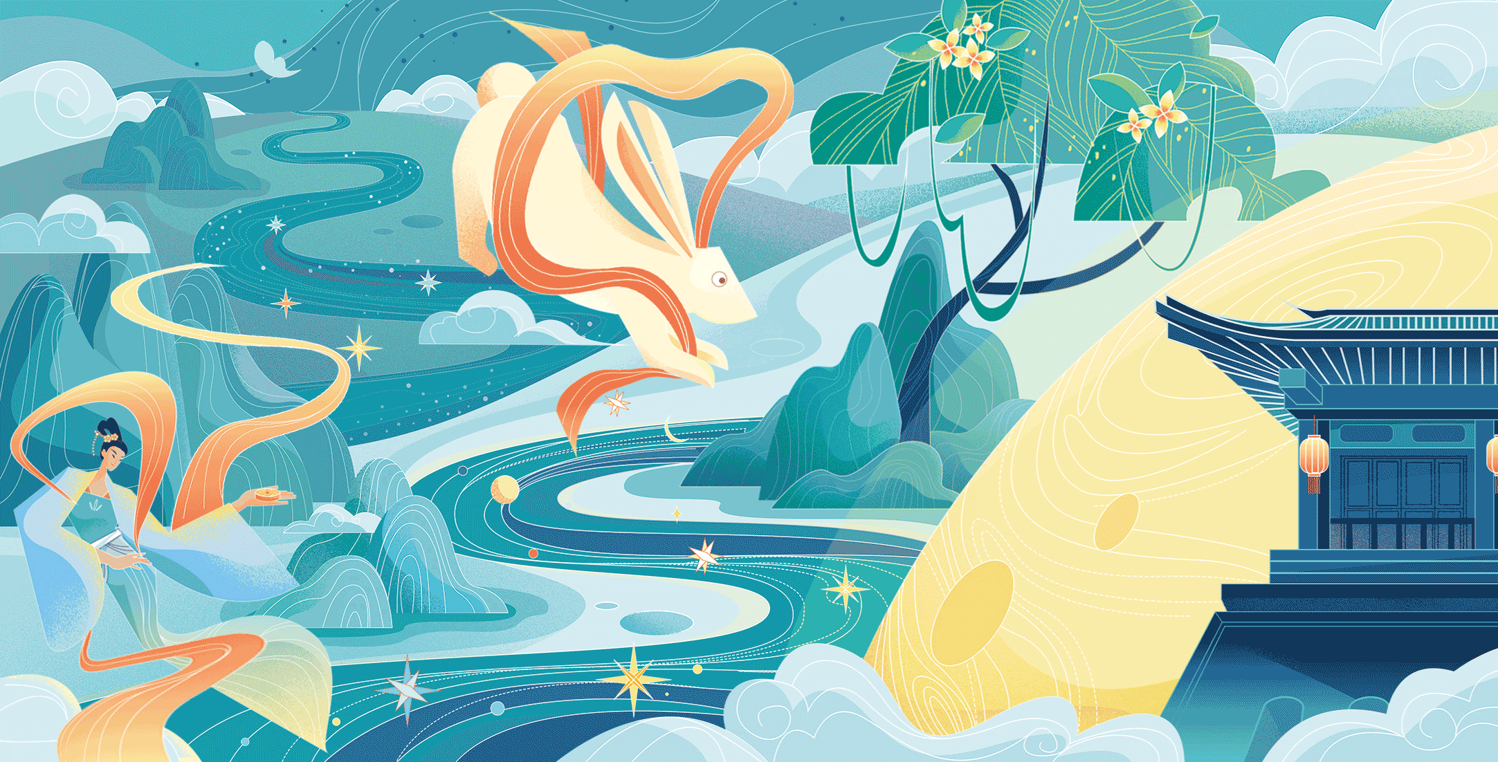 中秋扁平风插画