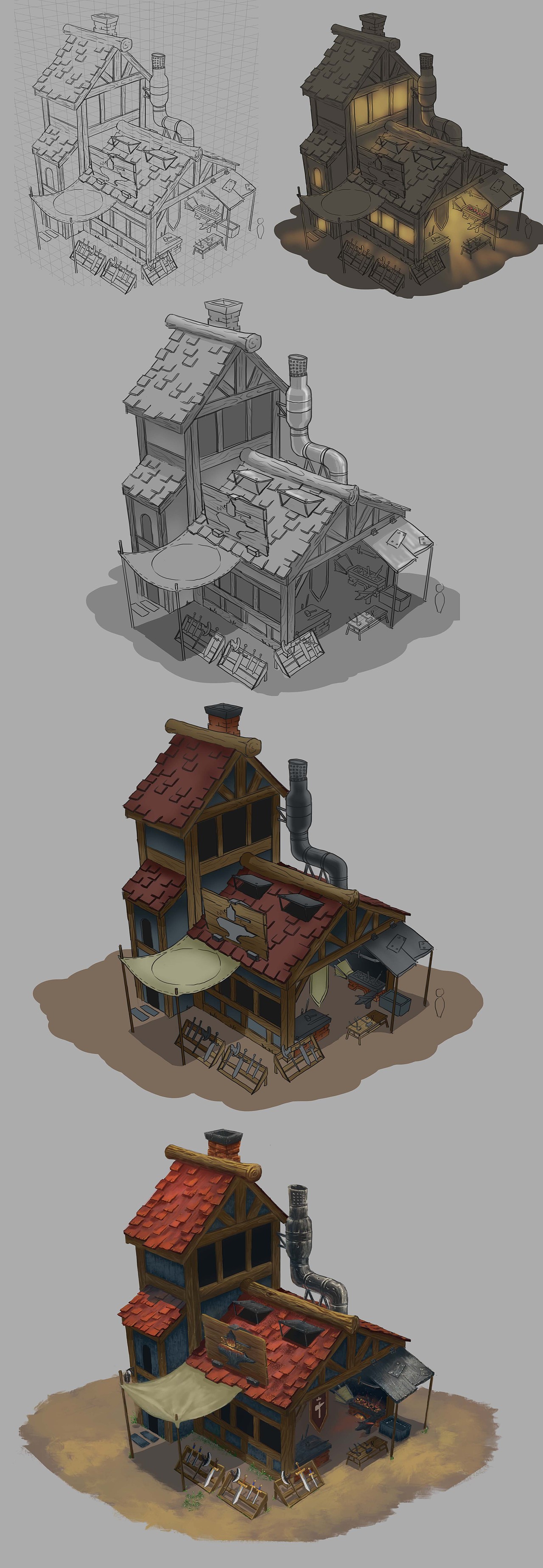 面包店,铁匠铺,市政厅