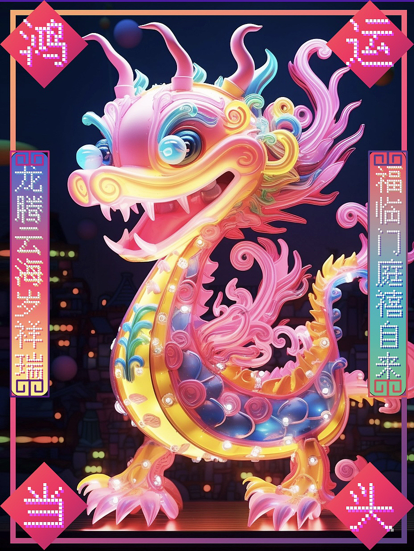 年画｜赛博朋克｜2024龙年海报（图ZMzU4NDczNzAw） - 海报 - 站酷设计师一CAT一原创素材 - 站酷ZCOOL