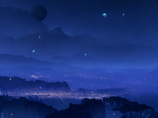 #站酷梦笔#星空，城市，空灵超凡，空气透视