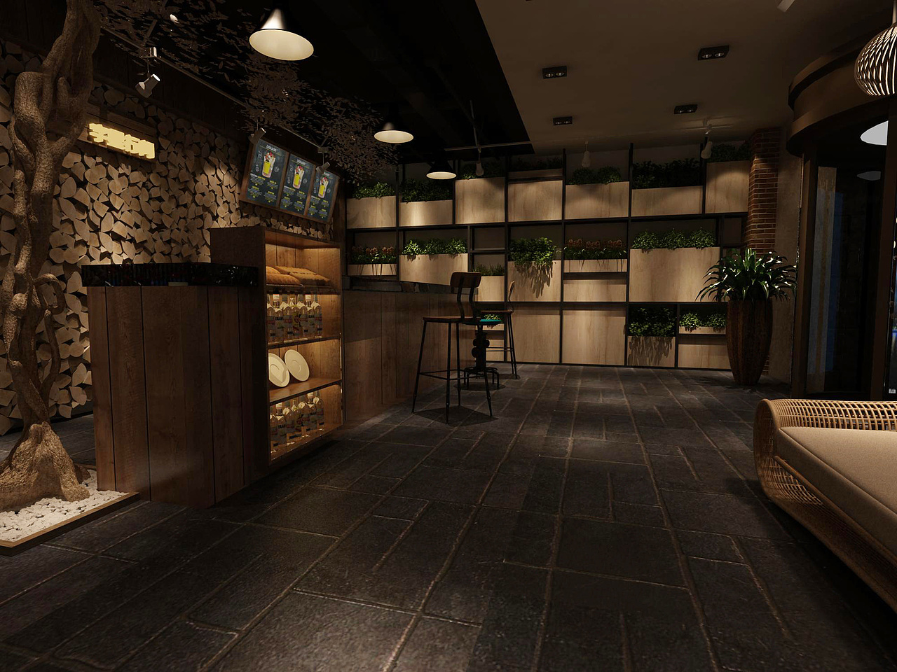 一九九二效果图-工业风咖啡店