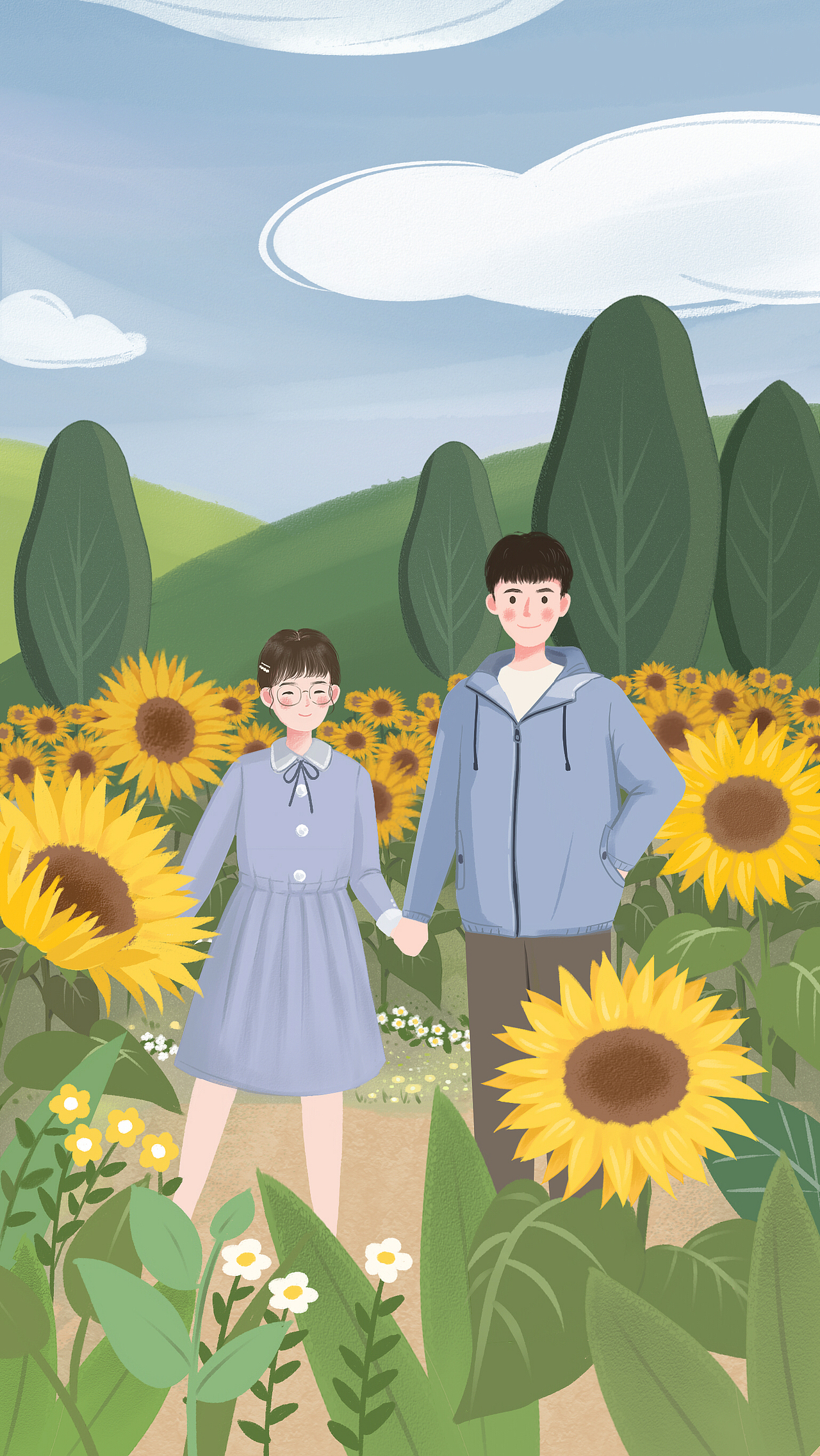 分享收藏手绘花店少女插画手绘情侣插画壁纸七月的风家居插画女生头像