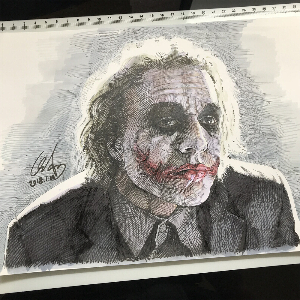 手绘希斯莱杰逝世十周年祭蝙蝠侠黑暗骑士小丑