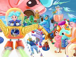 疫情期间欢乐在家画的食品和美妆插画