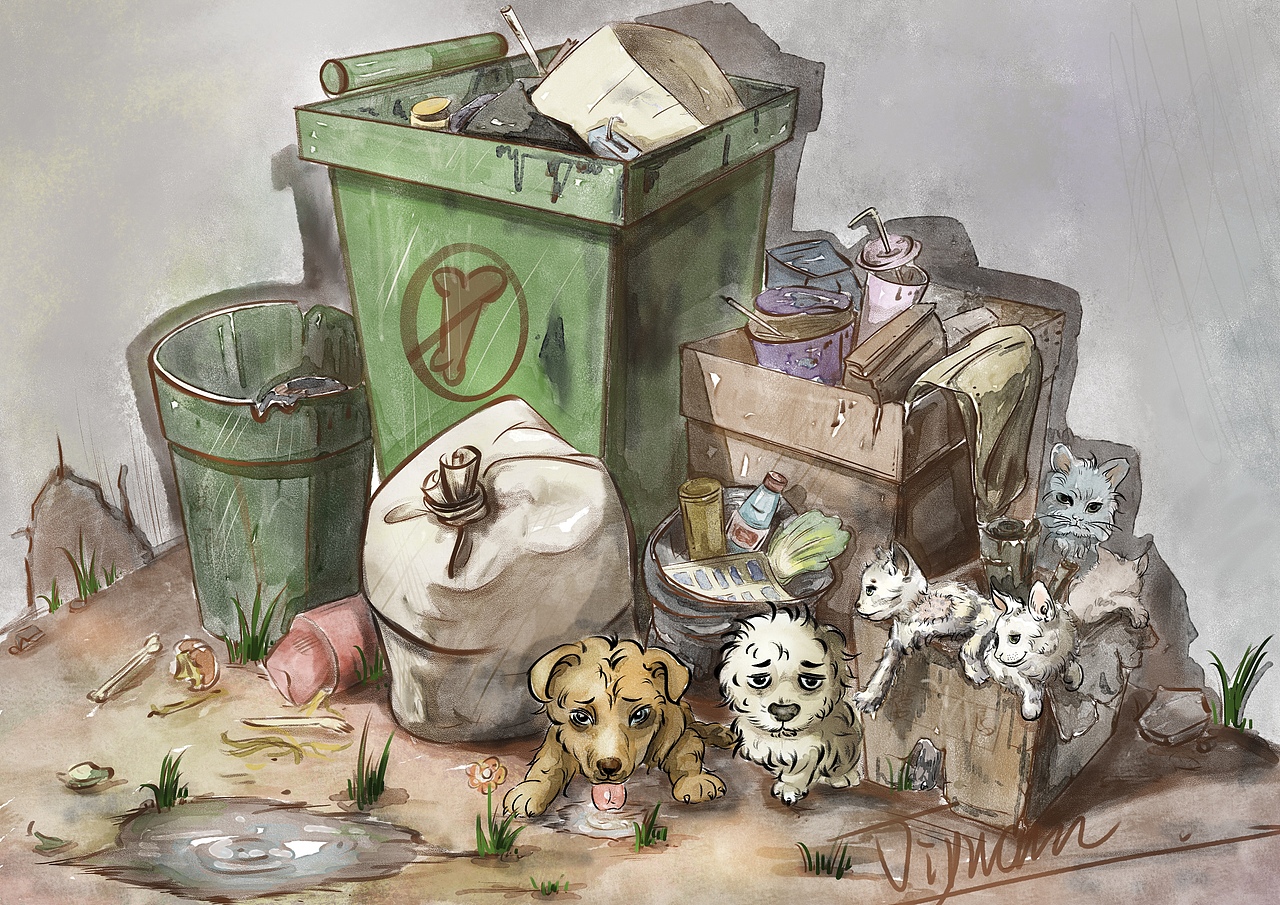 流浪动物主题插画