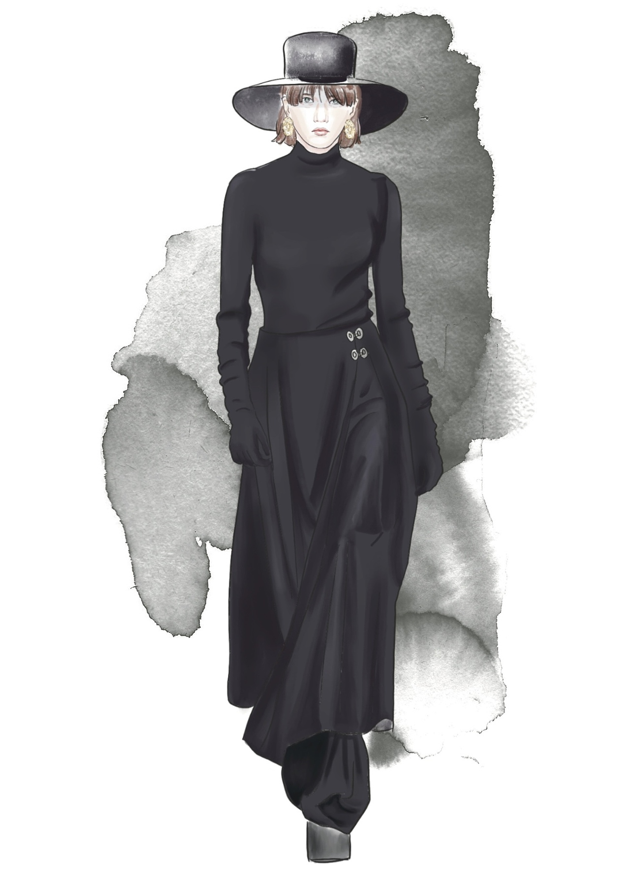 iPad procreate 水彩时装插画