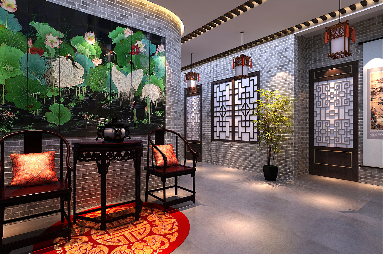 H02-0419新中式餐饮餐厅走廊植物盆栽3d模型下载-【集简空间】「每日更新」
