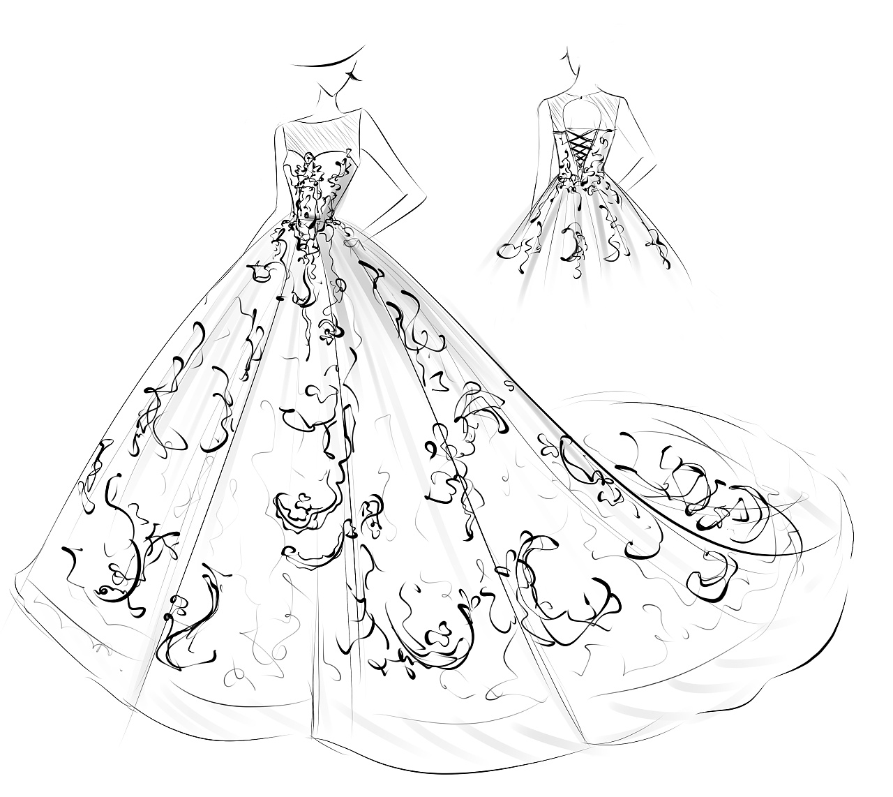 婚纱手稿|服装|正装/礼服|AceyQian - 临摹作品 - 站酷 (ZCOOL)