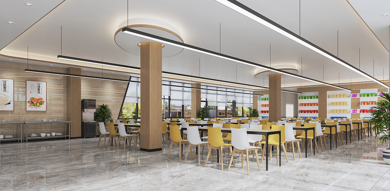 食堂设计，水泥灰+原木，独特大方！